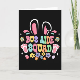 Retro Groovy Bus Aide Squad Bunny Ear Flower Easte Card