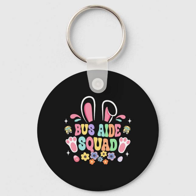 Retro Groovy Bus Aide Squad Bunny Ear Flower Easte Key Ring (Front)