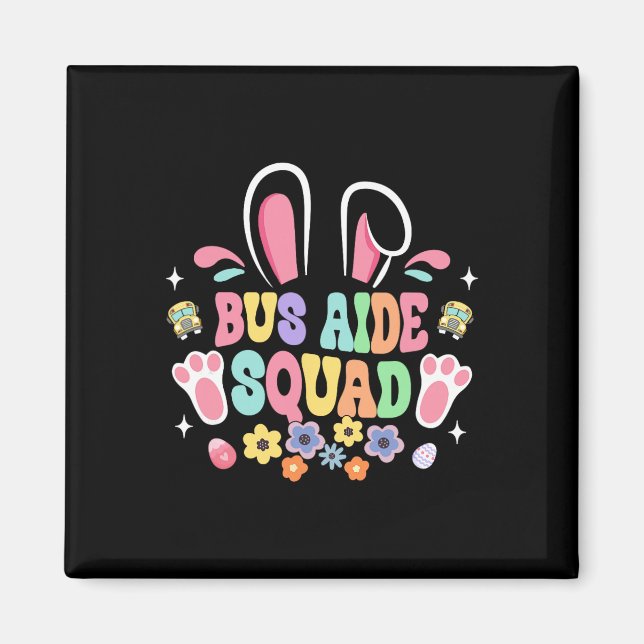 Retro Groovy Bus Aide Squad Bunny Ear Flower Easte Magnet (Front)