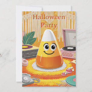 Retro,Groovy Candy Corn Halloween Party Invitation
