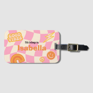 Retro Groovy Checkerboard Customizable Name Luggage Tag