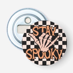 Retro Groovy Checkered Stay Spooky Halloween Bottle Opener
