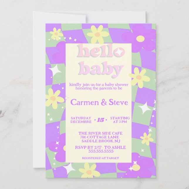 Retro groovy Chequerboard  baby shower Invitation (Front)