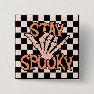 Retro Groovy Chequered Stay Spooky Halloween 15 Cm Square Badge
