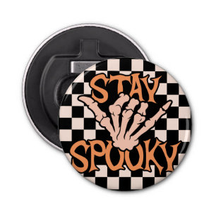 Retro Groovy Chequered Stay Spooky Halloween Bottle Opener