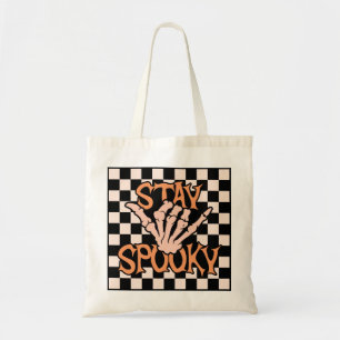 Retro Groovy Chequered Stay Spooky Halloween Tote Bag
