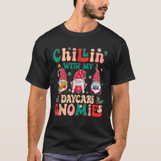 Retro Groovy Chillin With My Daycare Gnomies Xmas  T-Shirt