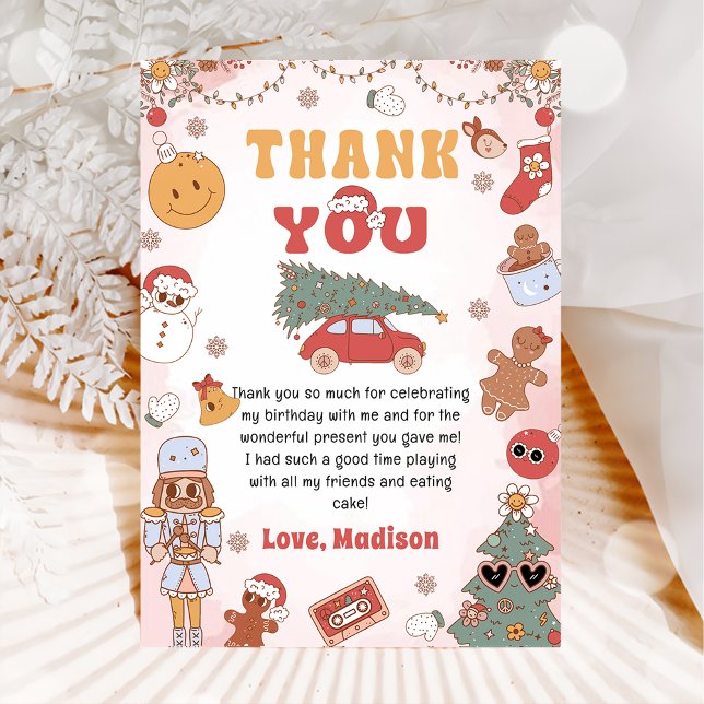 Retro Groovy Christmas Birthday Thank You Card (Creator Uploaded)