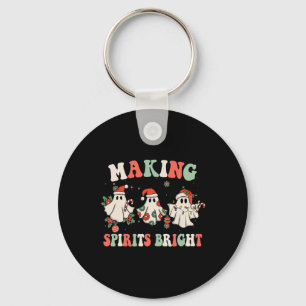 Retro Groovy Christmas Ghost Making Spirits Bright Key Ring