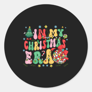 Retro Groovy Christmas In My Christmas Era Xmas  Classic Round Sticker