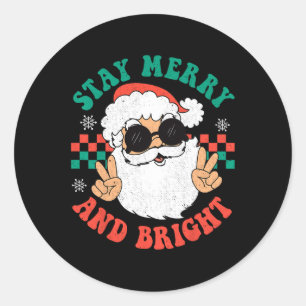 Retro Groovy Christmas Merry Stay Bright Hippie Sa Classic Round Sticker