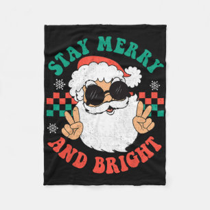 Retro Groovy Christmas Merry Stay Bright Hippie Sa Fleece Blanket