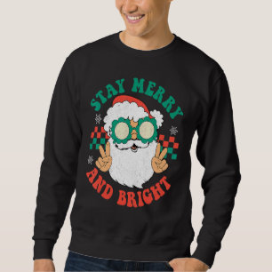 Retro Groovy Christmas Merry Stay Bright Hippie Sa Sweatshirt