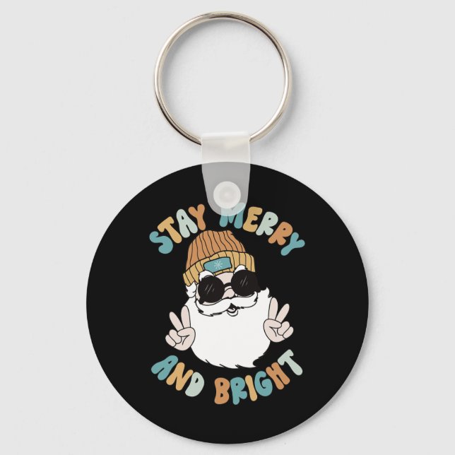 Retro Groovy Christmas Merry Stay Bright Santa Cla Key Ring (Front)