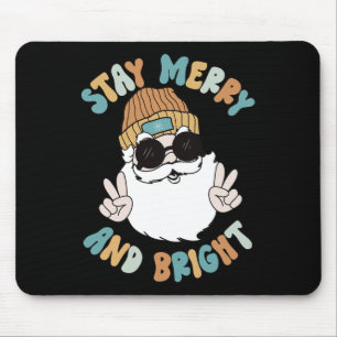 Retro Groovy Christmas Merry Stay Bright Santa Cla Mouse Pad