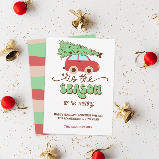 Retro Groovy Christmas Tree Car Tis the Season (Retro Groovy Christmas Tree Car Tis the Season Holiday Card)