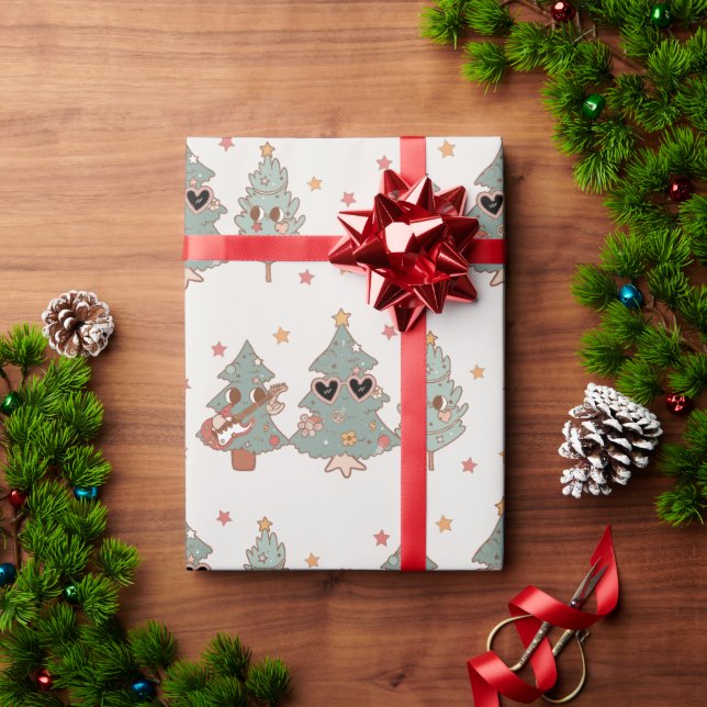 Retro Groovy Christmas Tree Hippie Party Wrapping Paper (Holiday Gift)