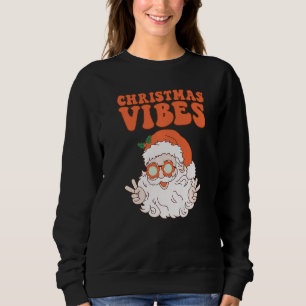 Retro Groovy Christmas Vibes Cute Santa Claus Xmas Sweatshirt