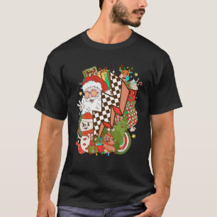 Retro Groovy Christmas Vibes Smile Face Santa Clau T-Shirt