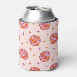 Retro Groovy Colorful Disco Balls Pattern Can Cooler