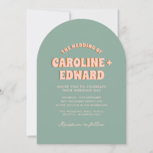 Retro Groovy Colorful Wavy Boho Wedding Qr Code In Invitation