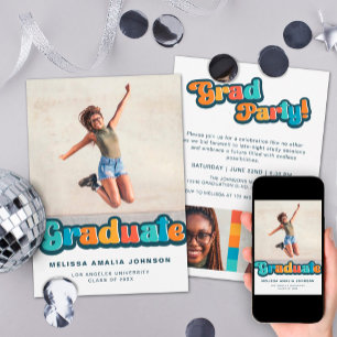 Retro groovy colour 3 photo Grad Party informal Invitation