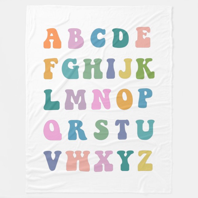 Retro Groovy Colourful ABC Alphabet Fleece Blanket (Front)