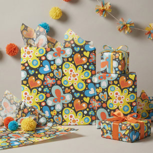 Retro Groovy Colourful Butterfly Heart Pattern Tissue Paper