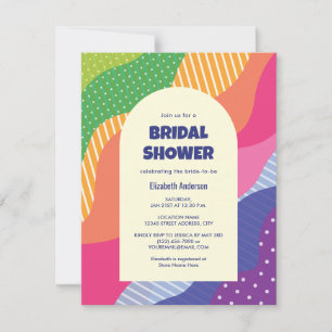 Retro Groovy Colourful Curvy Wavy Bridal Shower Invitation