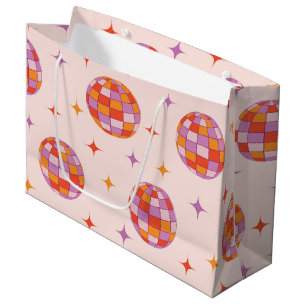 Retro Groovy Colourful Disco Balls Pattern  Large Gift Bag