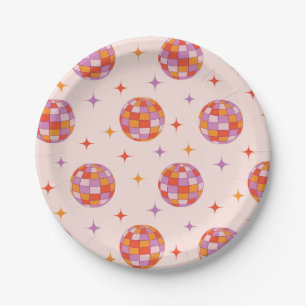 Retro Groovy Colourful Disco Balls Pattern Paper Plate