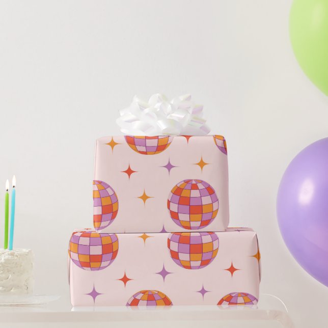 Retro Groovy Colourful Disco Balls Pattern  Wrapping Paper (Party Gifts)