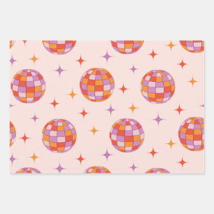 Retro Groovy Colourful Disco Balls Pattern  Wrapping Paper Sheet
