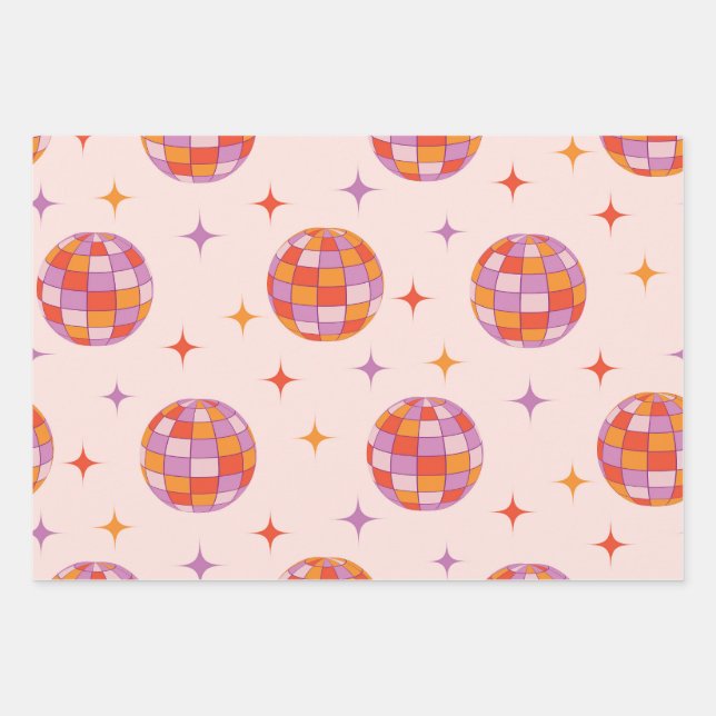 Retro Groovy Colourful Disco Balls Pattern  Wrapping Paper Sheet (Front)