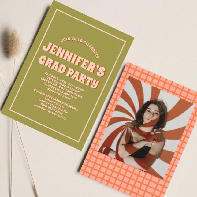 Retro Groovy Colourful High School Graduation Part Invitation (Creator Uploaded)