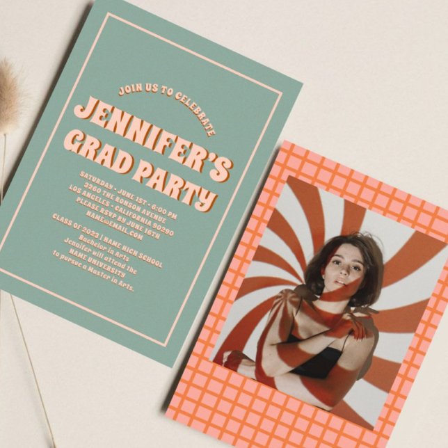 Retro Groovy Colourful High School Graduation Part Invitation (Creator Uploaded)