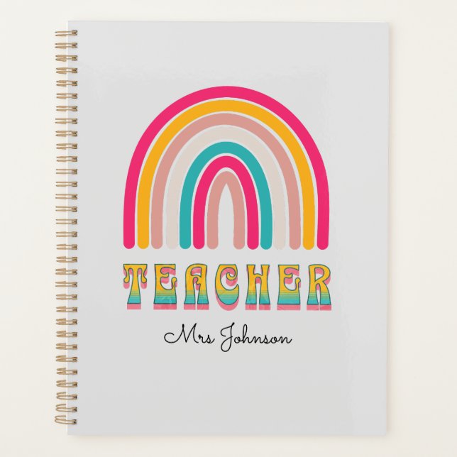 Retro Groovy Colourful Rainbow Teacher  Planner (Front)