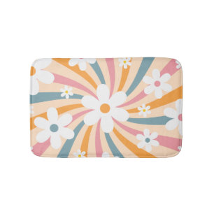 Retro Groovy Colourful Sunshine Daisy Floral Hippi Bath Mat
