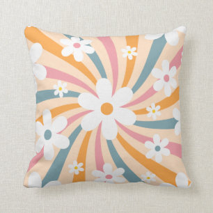 Retro Groovy Colourful Sunshine Daisy Floral Hippi Cushion