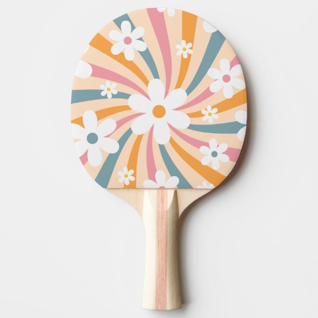 Retro Groovy Colourful Sunshine Daisy Floral Hippi Ping Pong Paddle (Front)