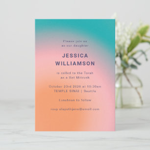 Retro Groovy Colourful Teal Pink Orange Bat Mitzva Invitation