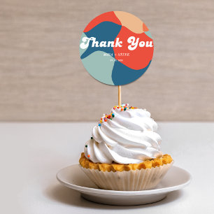 Retro groovy colourful thank you Wedding Classic Round Sticker