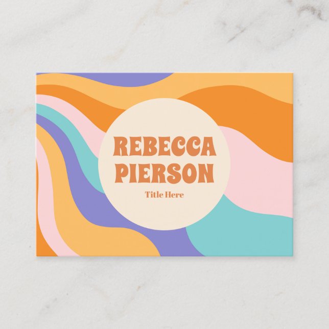Retro Groovy Colourful Wavy Boho Qr Code Business Card (Front)
