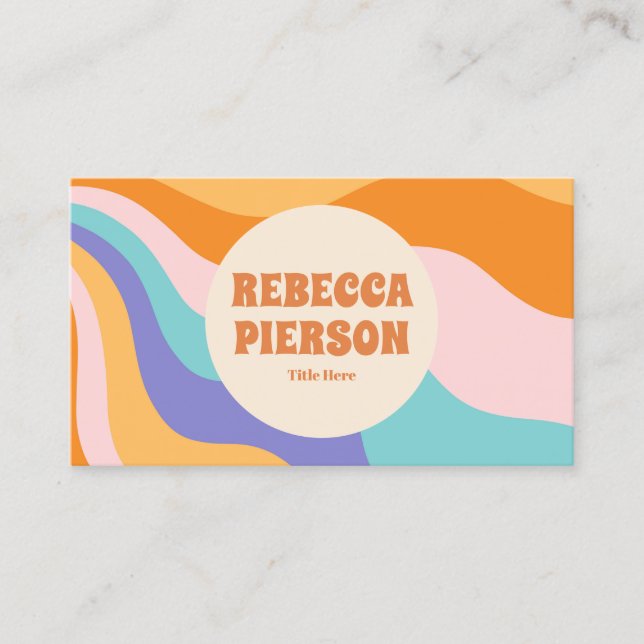 Retro Groovy Colourful Wavy Boho Qr Code Business Card (Front)