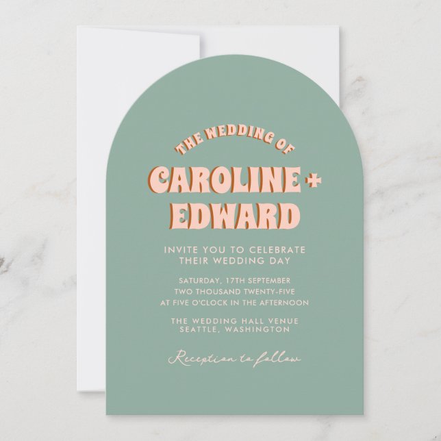 Retro Groovy Colourful Wavy Boho Wedding Qr Code I Invitation (Front)