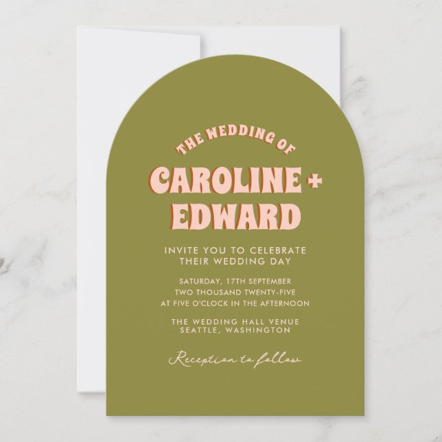 Retro Groovy Colourful Wavy Boho Wedding Qr Code I Invitation (Front)