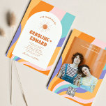 Retro Groovy Colourful Wavy Boho Wedding Qr Code  Invitation<br><div class="desc">Burnt Orange Sun Retro Boho Wedding Qr Code</div>