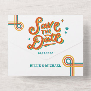 Retro Groovy colourful wedding All In One Invitation