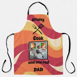 Retro "Groovy Cook One Rad Dad" Pattern and Photo Apron
