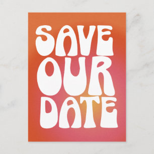 Retro Groovy Cool Orange Gradient Save The Date Postcard